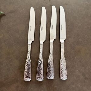 4 Dinner Knives HABITAT Japan stainless flatware Silverware Set Hammered MCM
